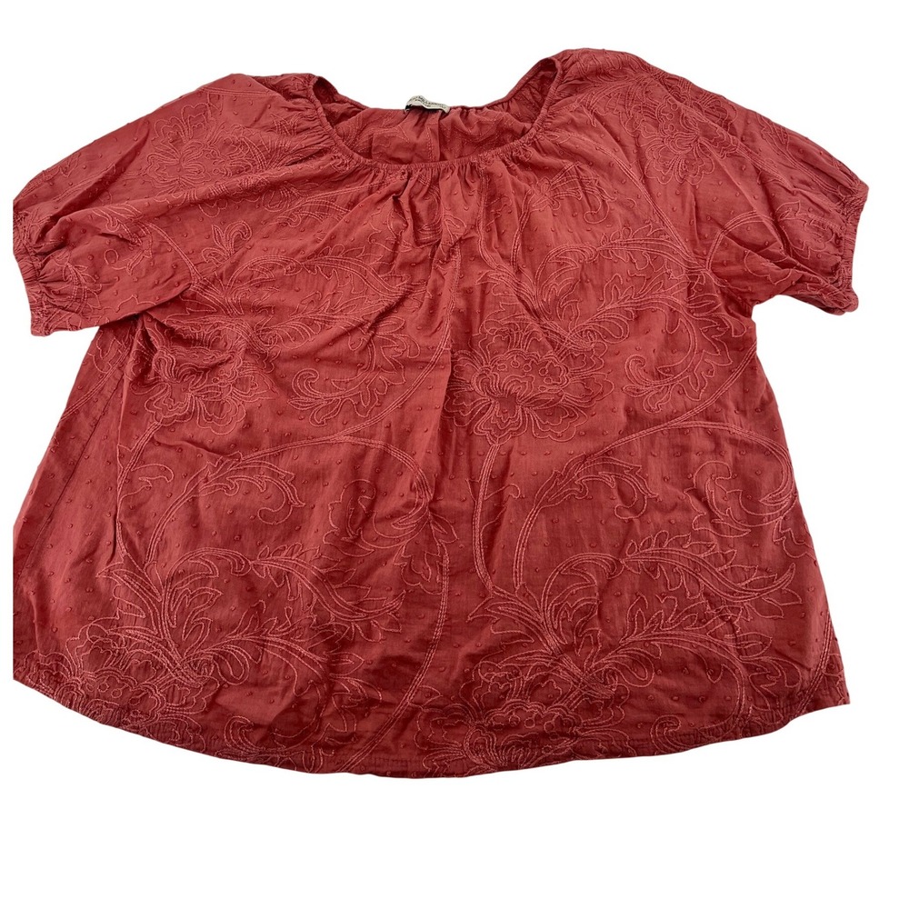 Terzo Millennio Italy Embroidered Swiss Dot Blouse Terracotta Red Large